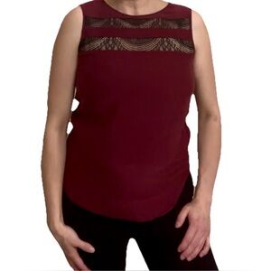 Silk Sangria Sleeveless Black Lace Chest Blouse Magaschoni New York Size 6